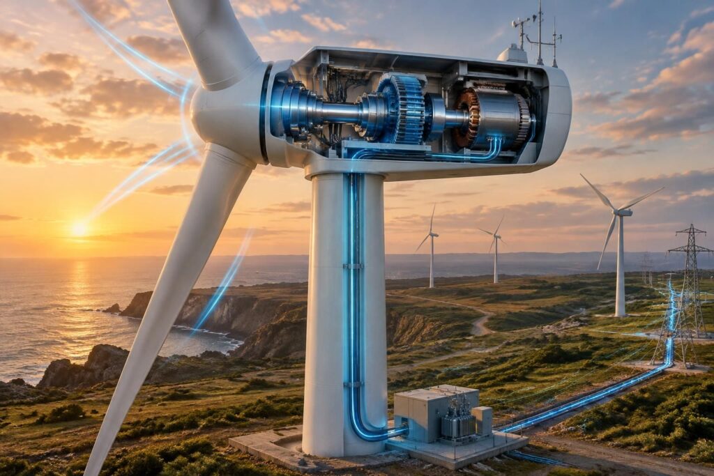 découvrez le schéma d’une éolienne et comprenez comment elle transforme la force du vent en électricité renouvelable.